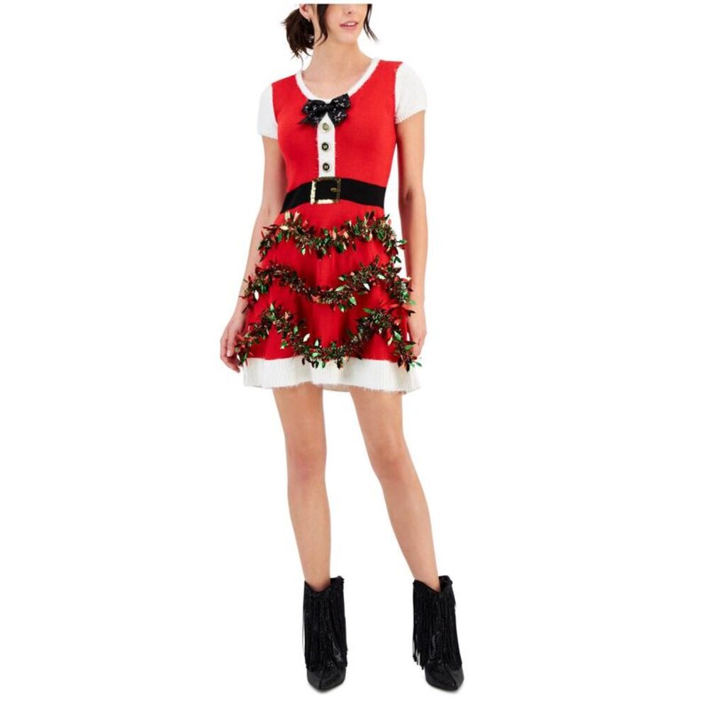 PLANET HEART Womens Tinsel-Trim Sweater Dress, Multicoloured, Juniors, S, DM